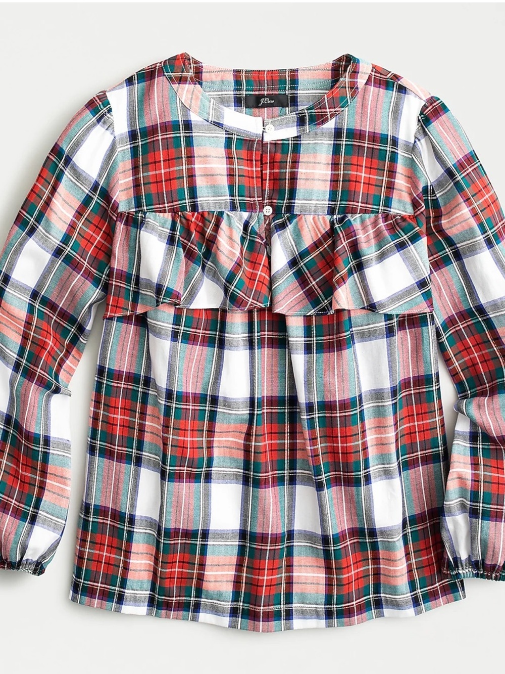 J. Crew Ruffle Top In Snowy Stewart Tartan Plaid Blouse sz XS